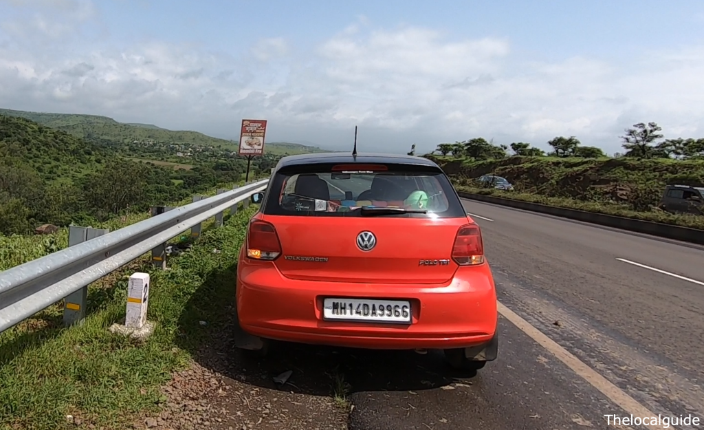 our car on the way Reverse waterfall Naneghat Pune